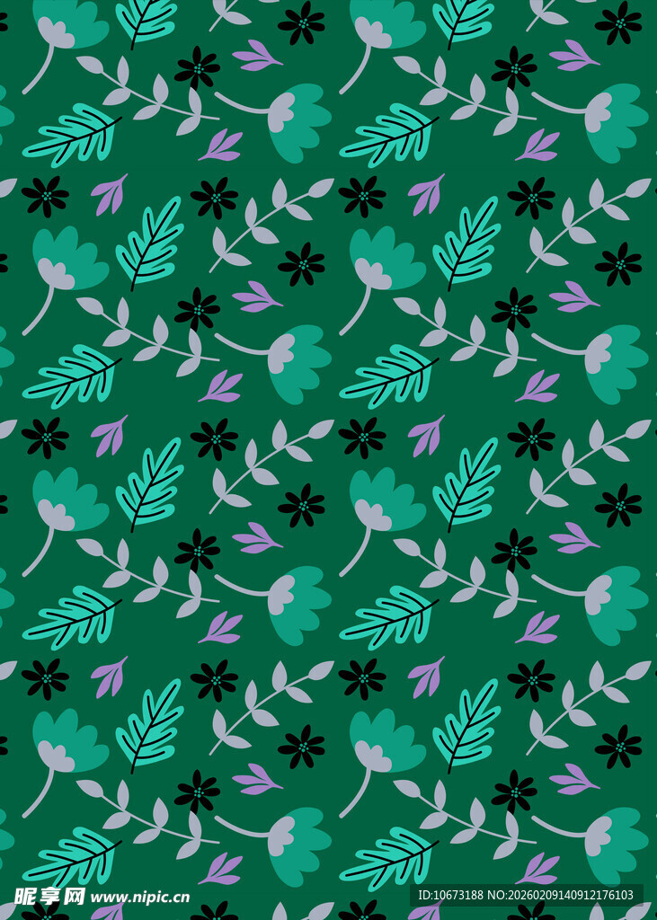 绿色花卉图案布料纹理