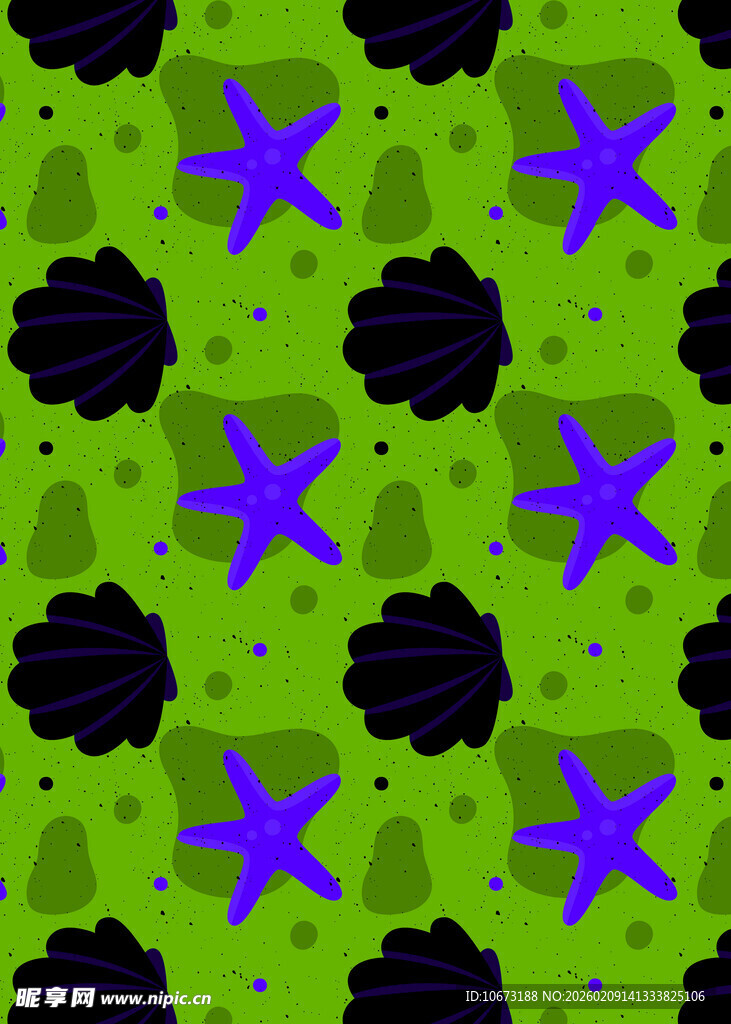 绿色背景海星图案设计