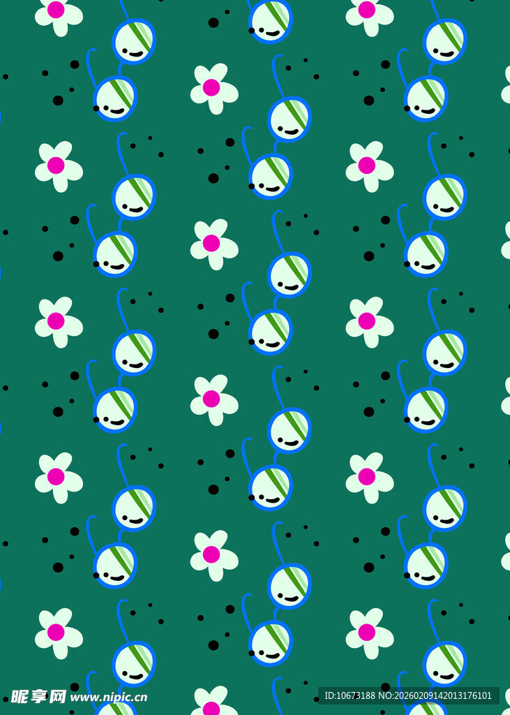 绿色底花卉图案无缝背景