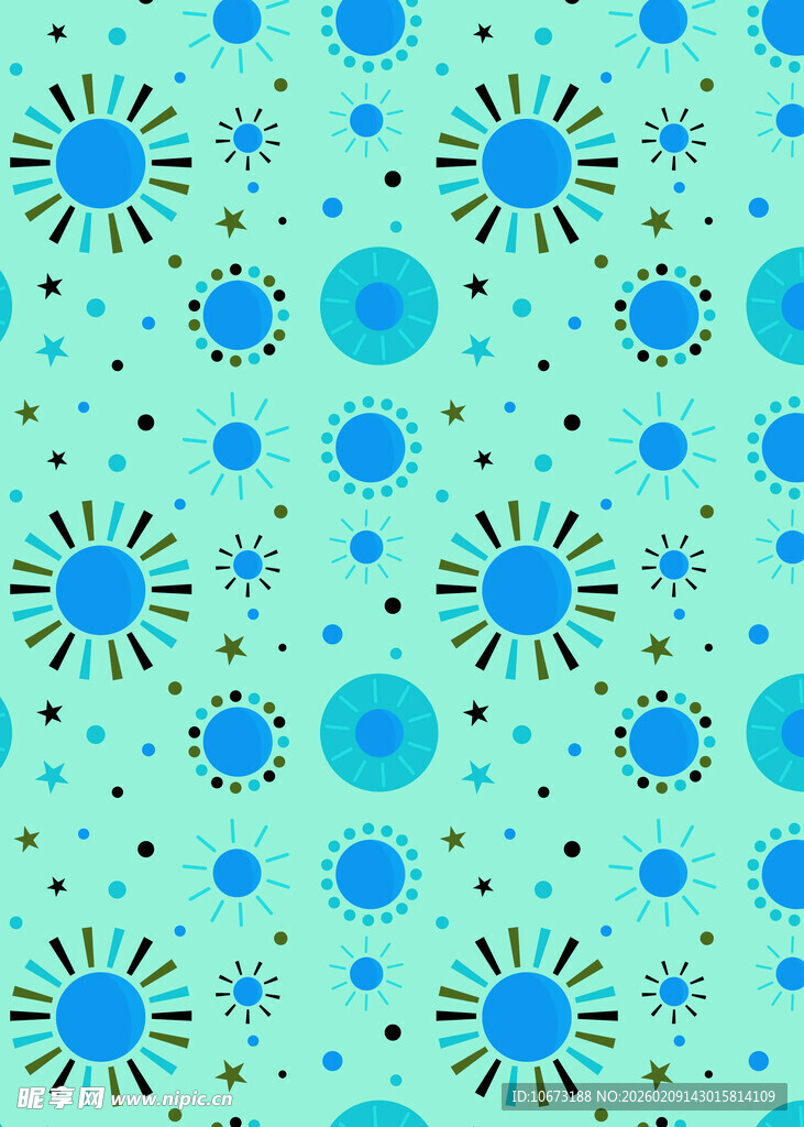蓝绿底色太阳图案背景