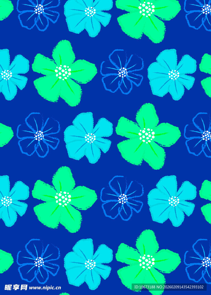 蓝底绿蓝花朵图案背景