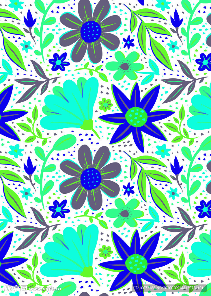 蓝绿花卉图案纹理设计