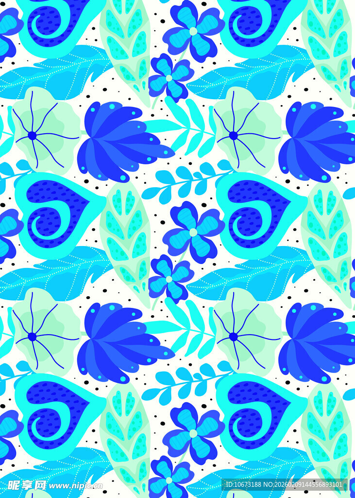 蓝绿花卉海洋风图案设计