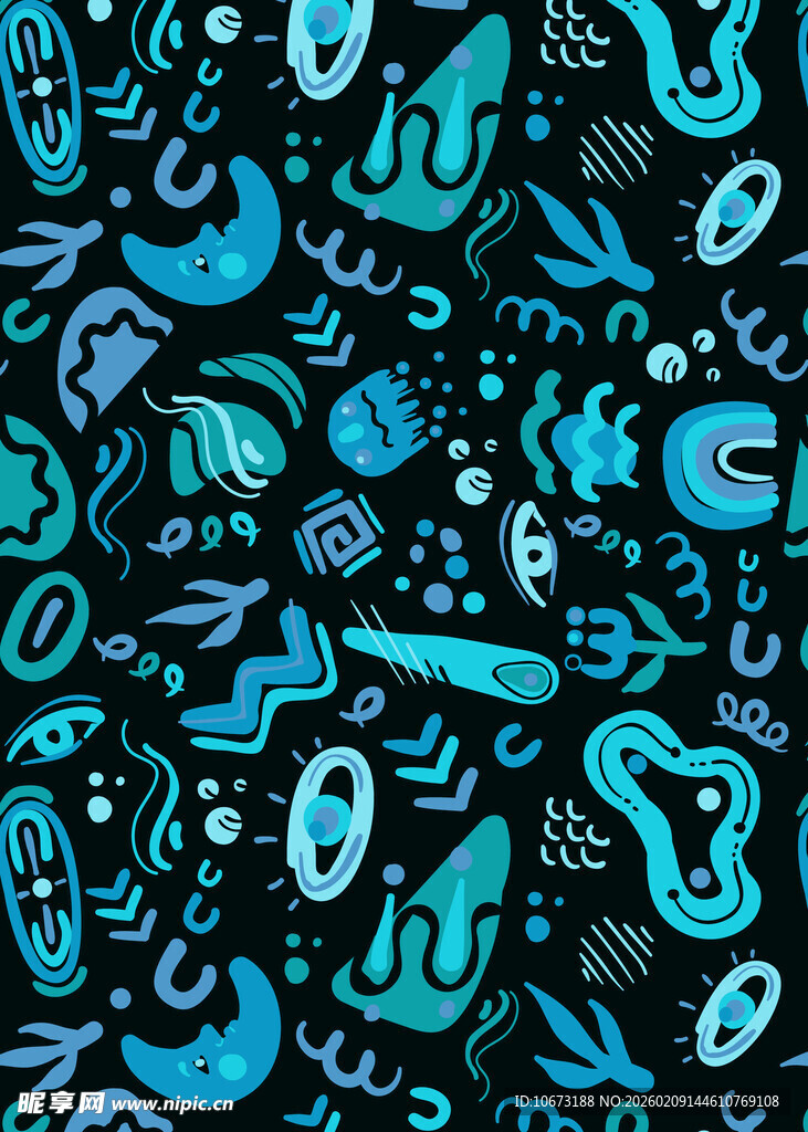 蓝绿色卡通图案无缝背景