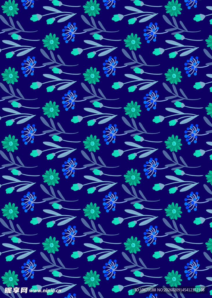 蓝绿花卉图案背景纹理