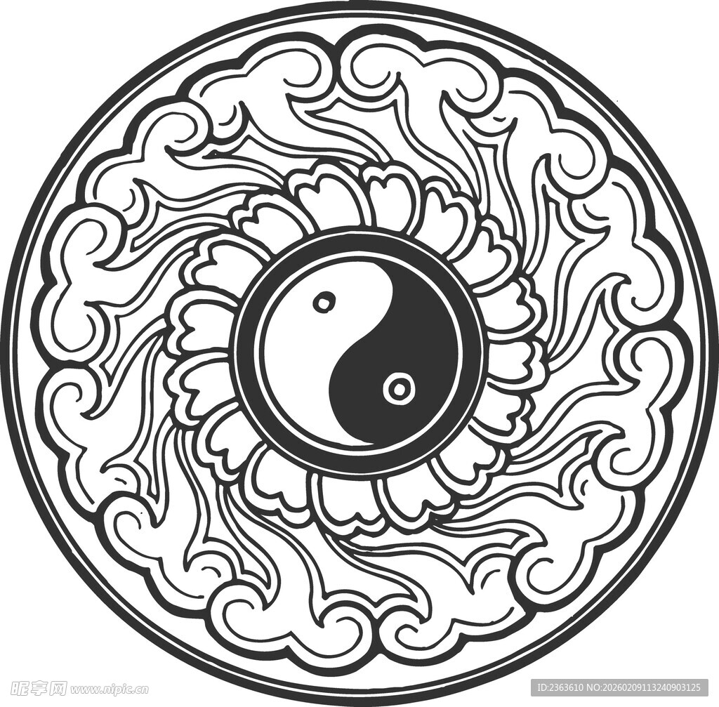 太极阴阳花纹圆形图案