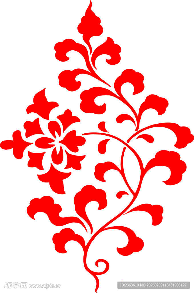中式红色花卉纹样图案