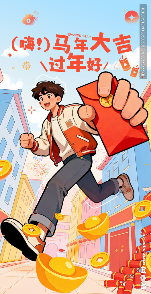 大角度透视春节红包海报