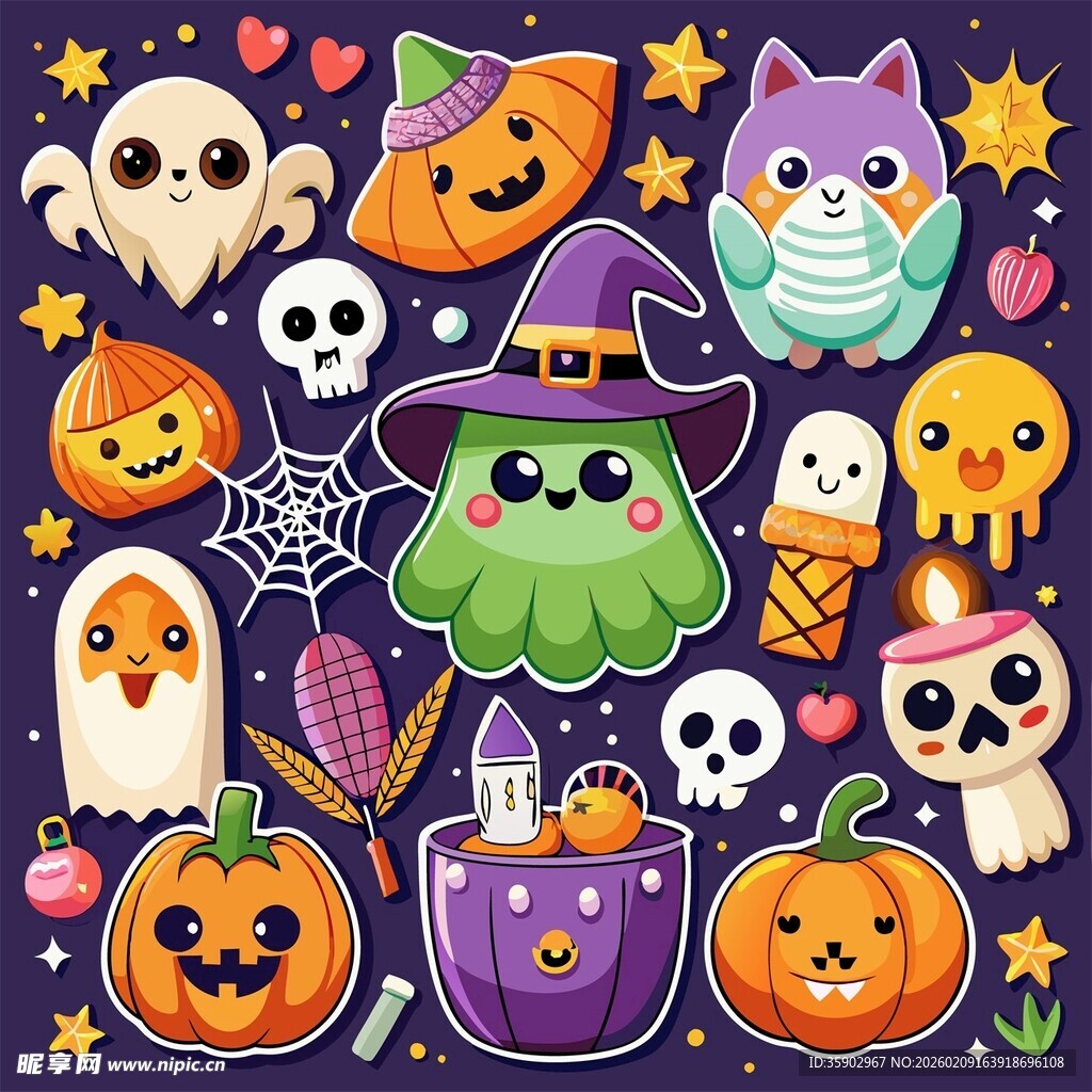万圣节可爱卡通元素集合