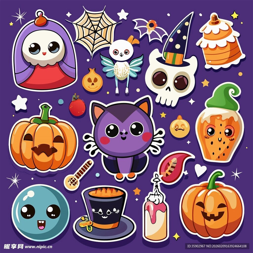 可爱万圣节卡通元素贴纸