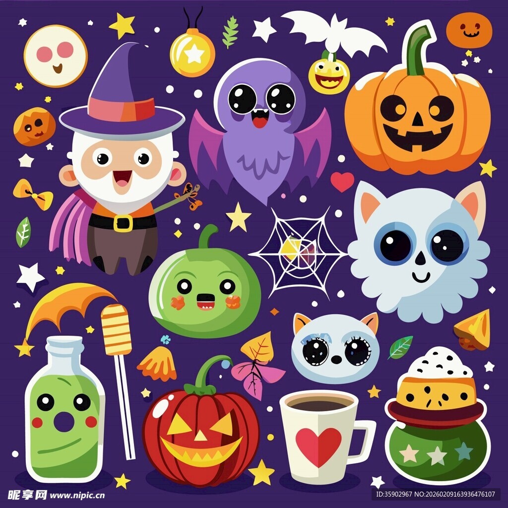 可爱万圣节卡通元素集合
