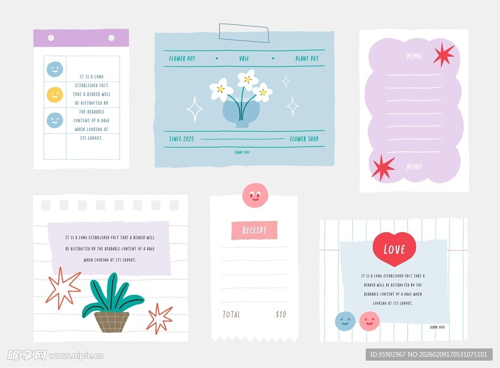 可爱手绘风文具设计模板