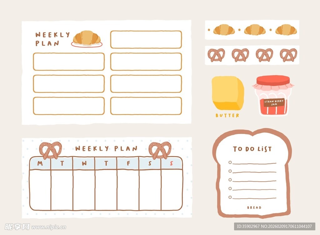 可爱食物主题空白手账模板