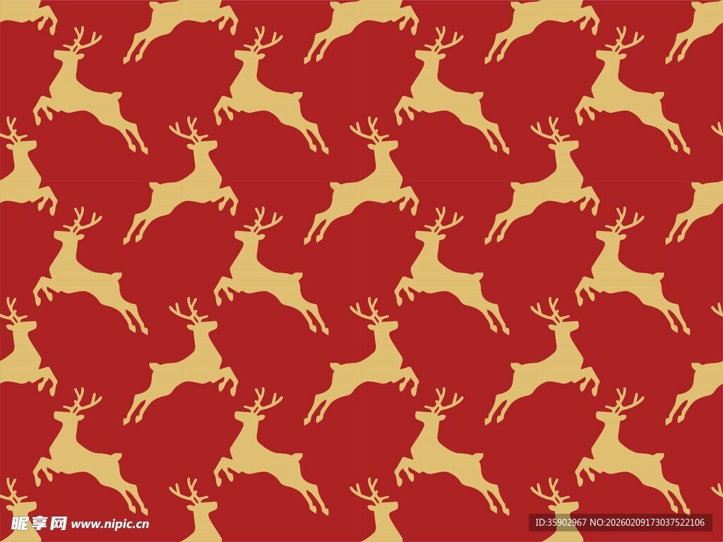 红色背景金色驯鹿图案