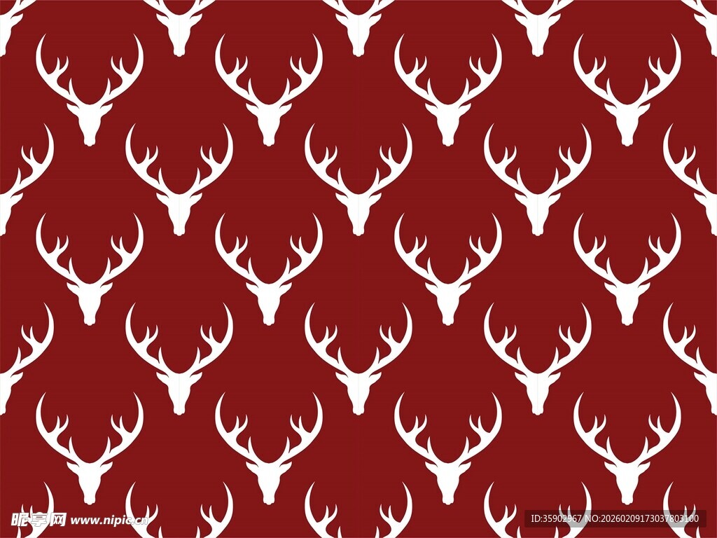 红色底白色鹿角图案背景