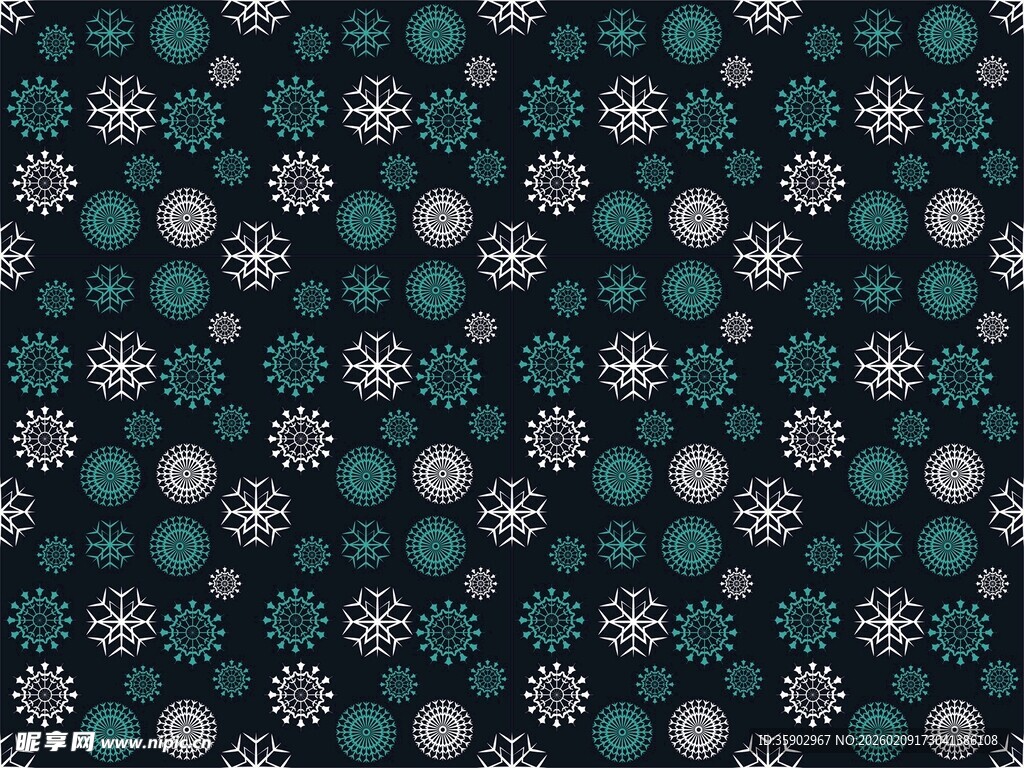 深绿底色圆点雪花图案