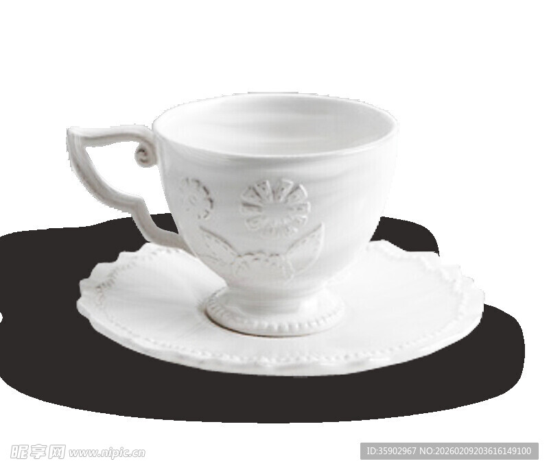 白色浮雕花纹咖啡杯碟套装