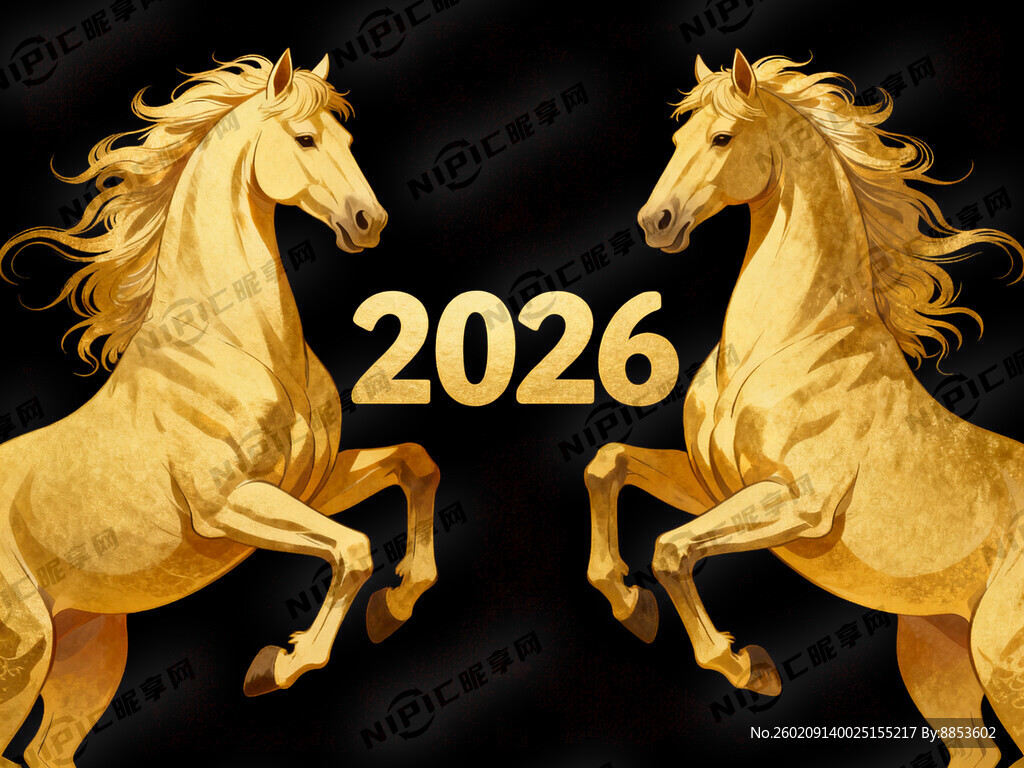 两匹相对扬蹄骏马中间放2026