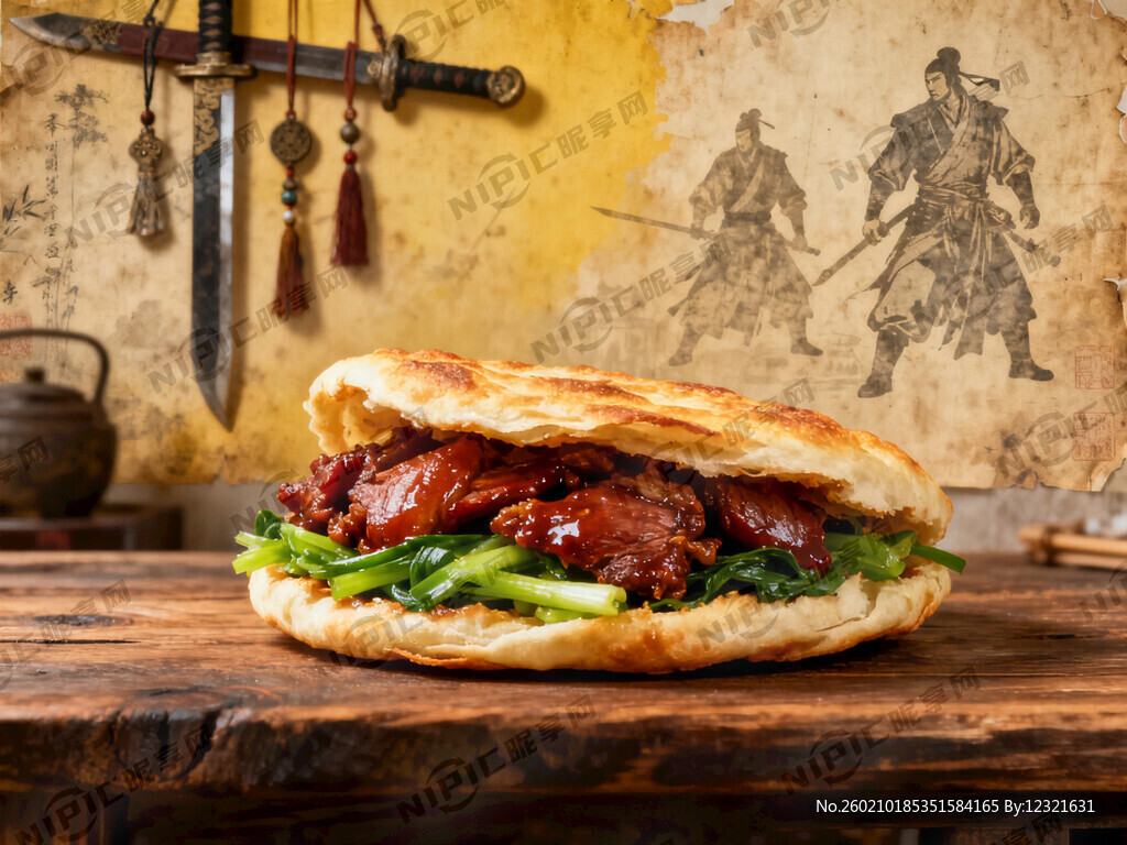饼夹菜    复古风格背景  