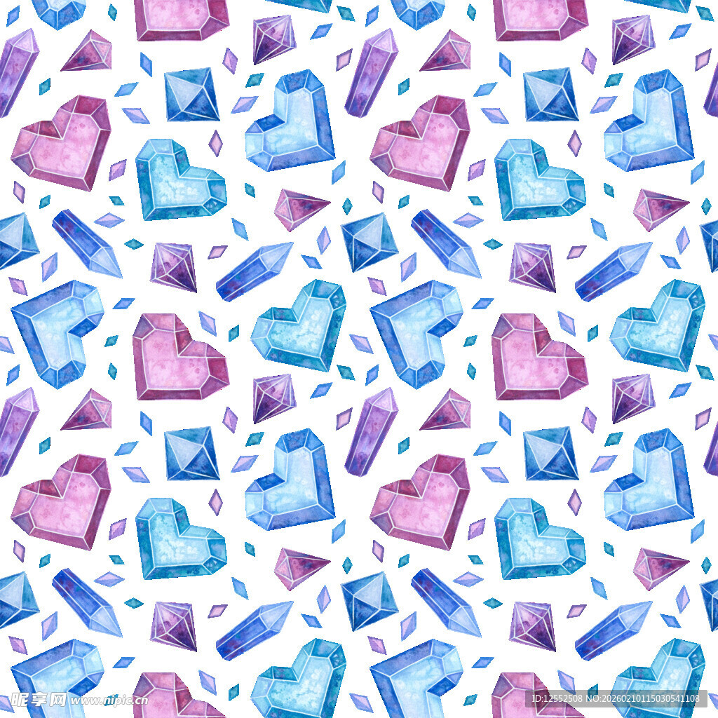 水彩爱心钻石无缝图案