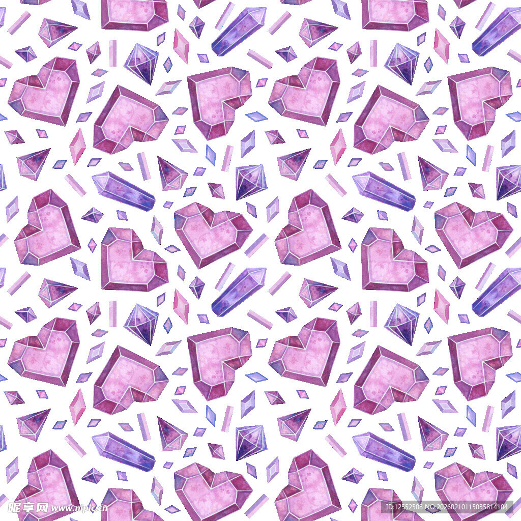 紫色爱心钢笔水彩图案