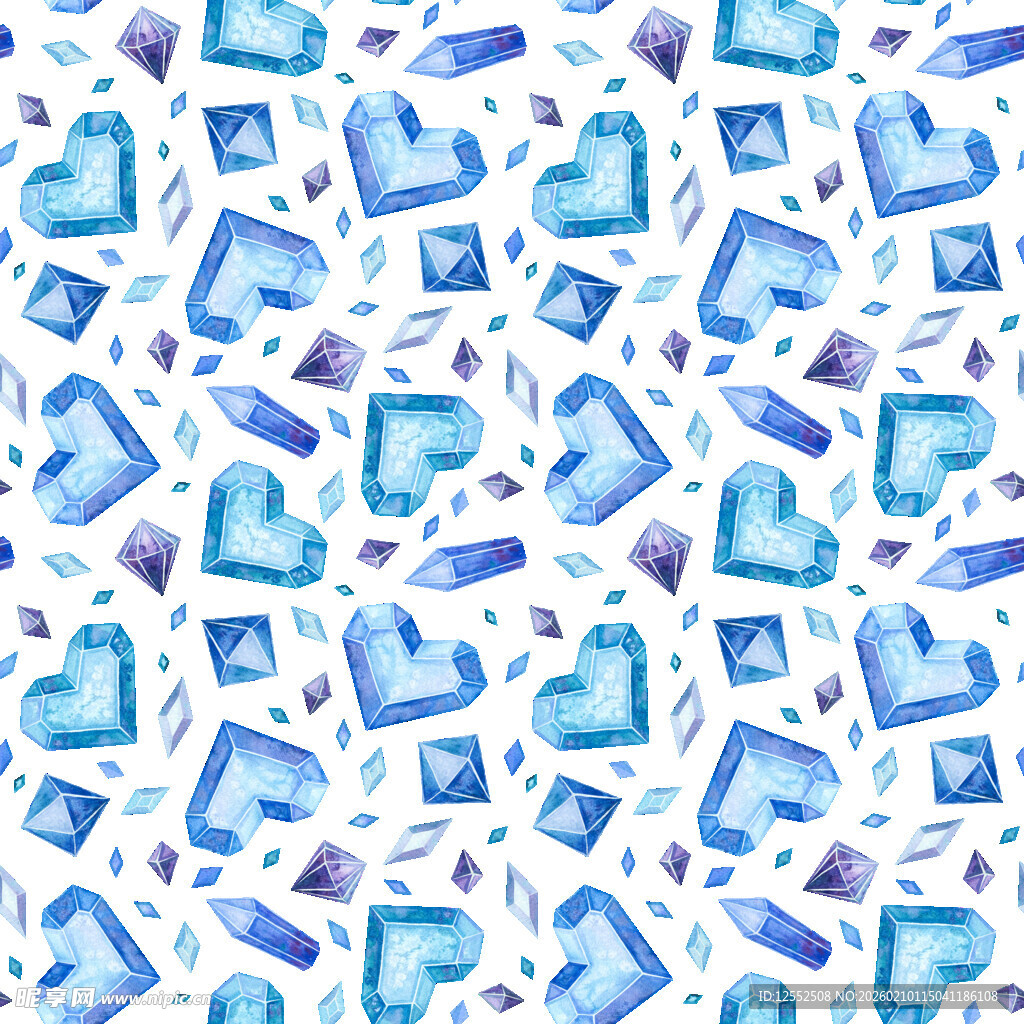 蓝色心形水彩图案背景