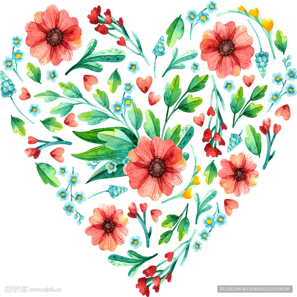 心形花卉水彩图案