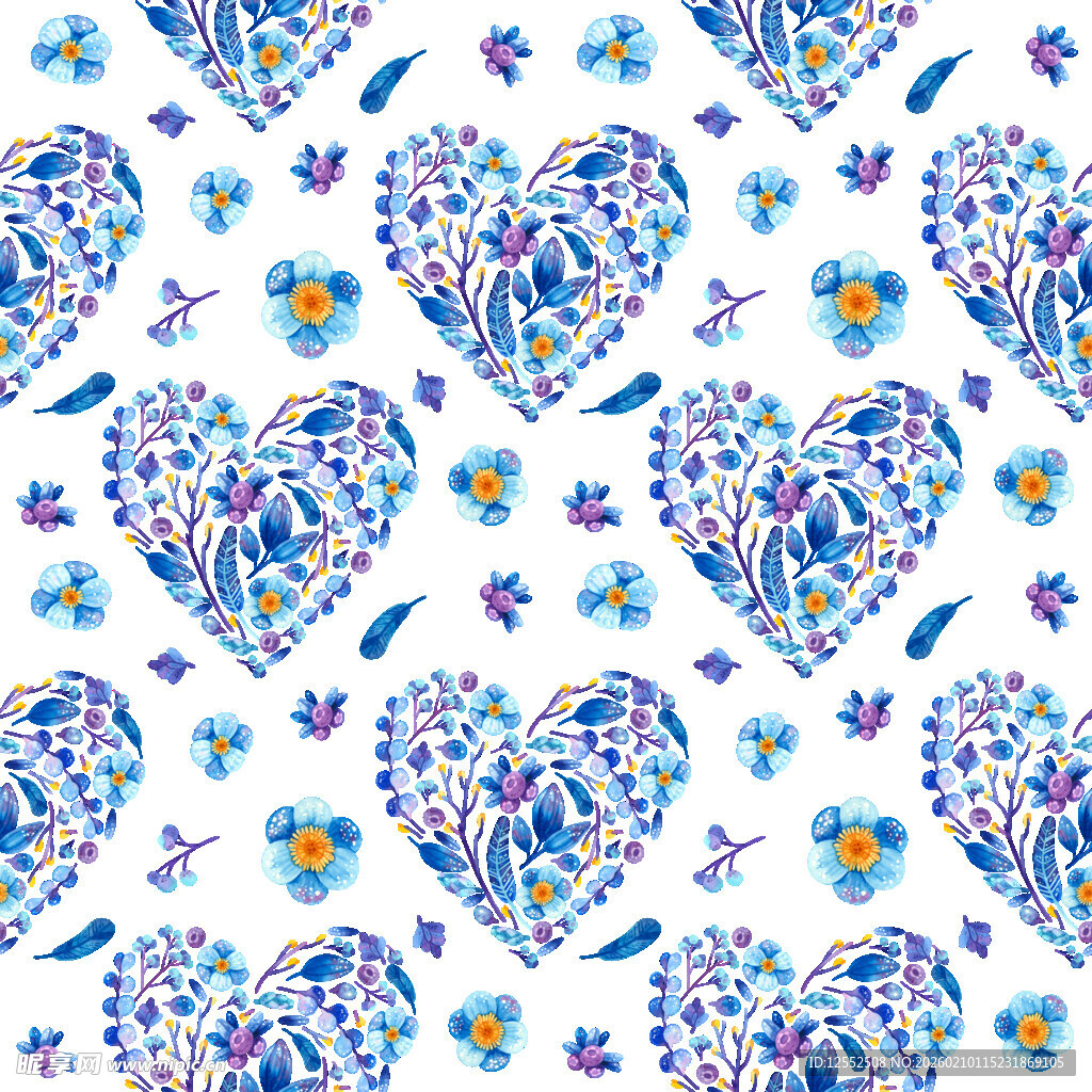 蓝紫色心形花卉图案背景