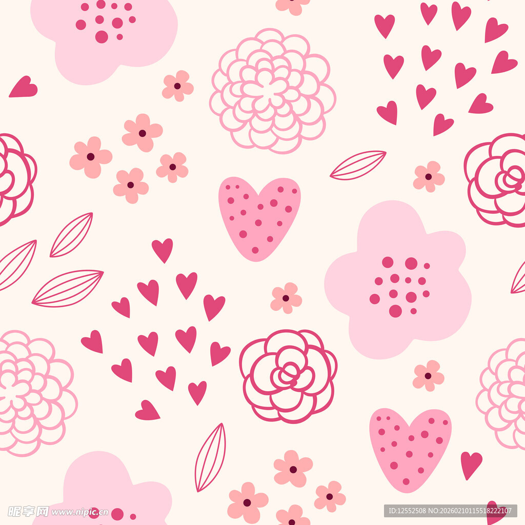 粉色爱心花朵可爱图案