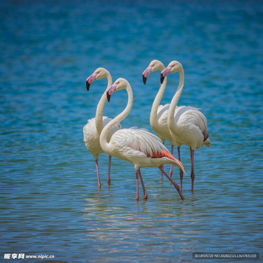 水中的火烈鸟优雅伫立