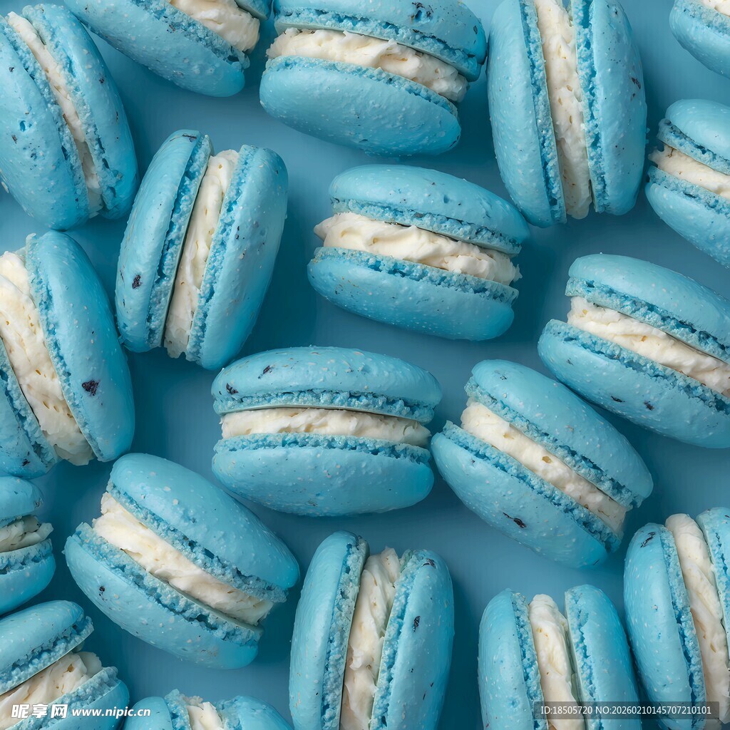 蓝色马卡龙甜点特写