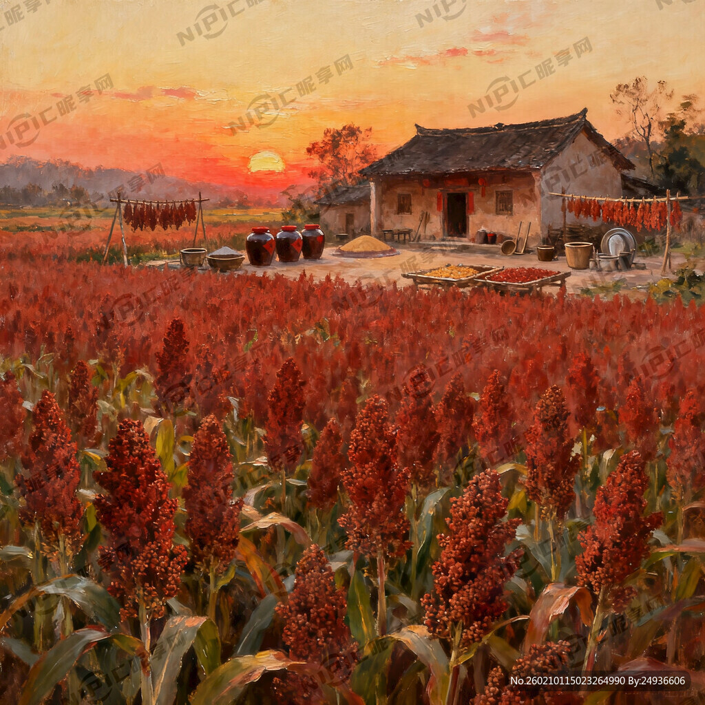 夕阳  红高粱  古法酿酒 