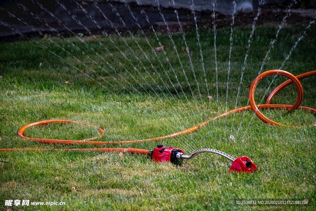 草坪上的自动洒水器