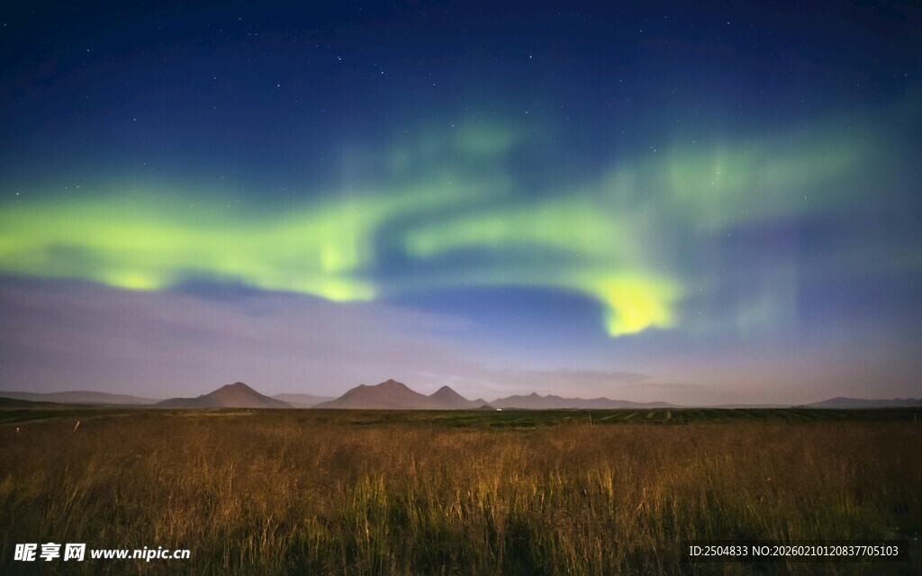 草原上空的绚丽极光