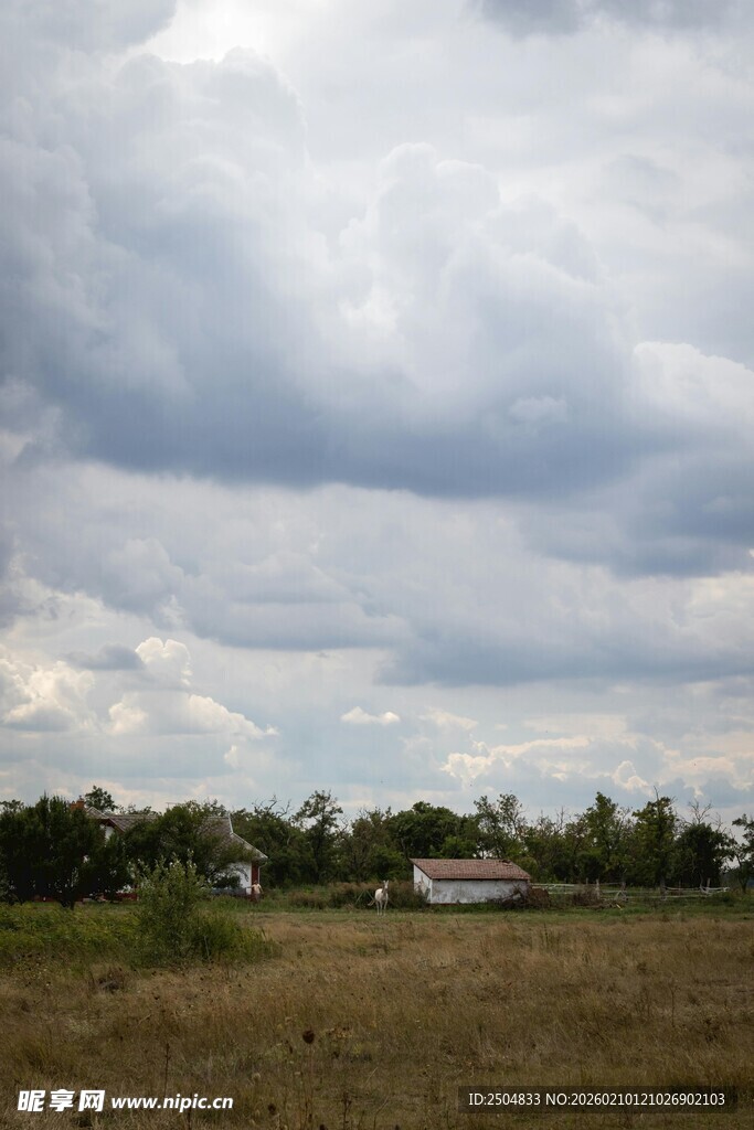 田野上空的多云景象