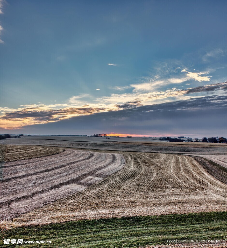 黄昏下的广袤田野风光