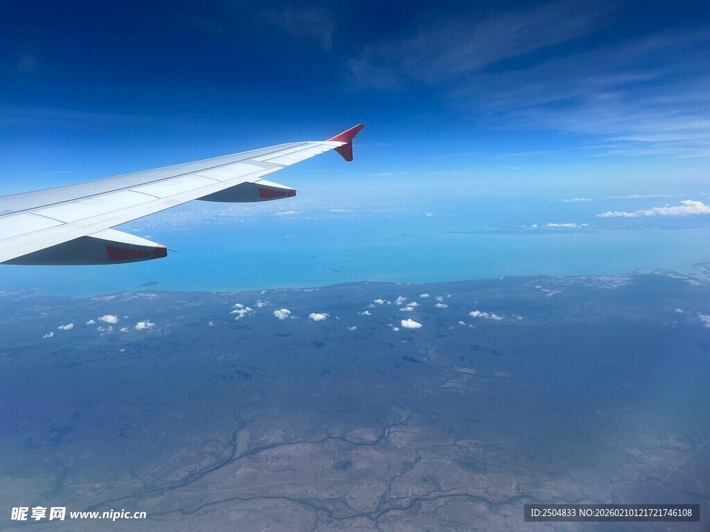 高空视角下的飞机机翼