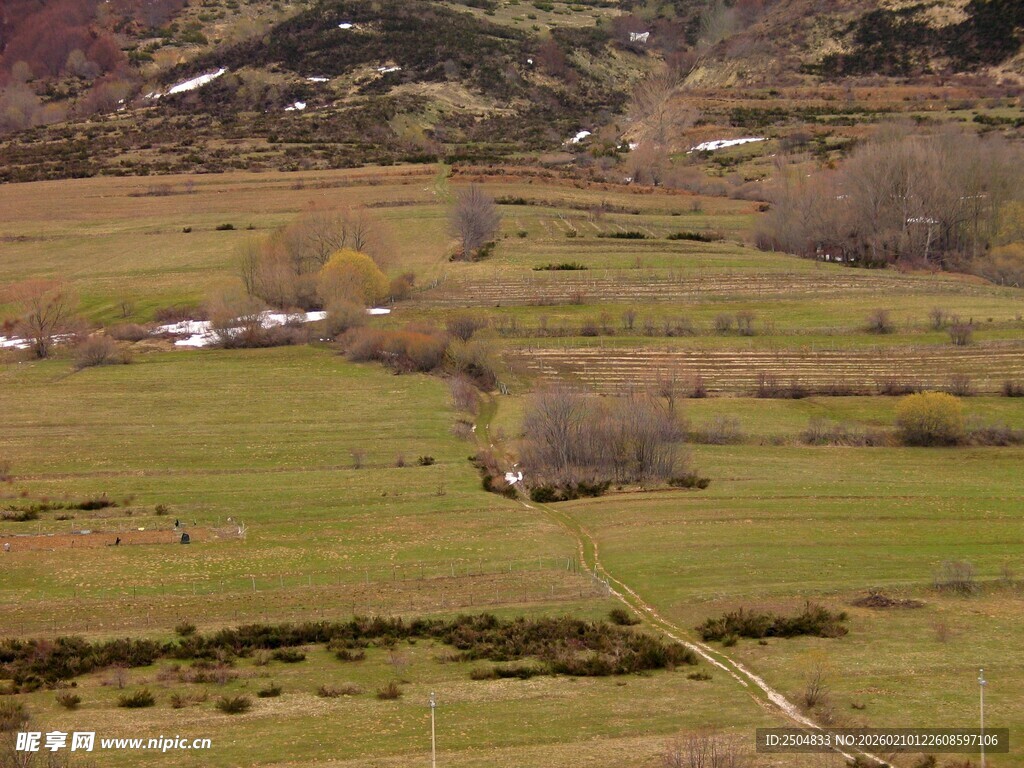 乡村田野风光俯瞰图