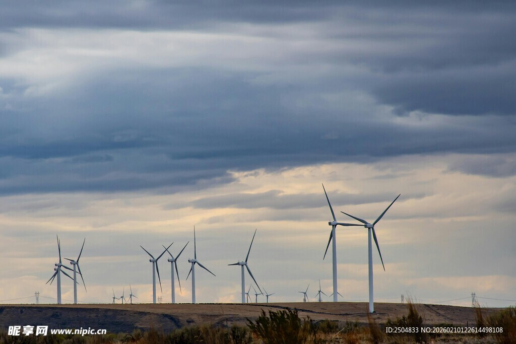 草原上的风力发电机阵