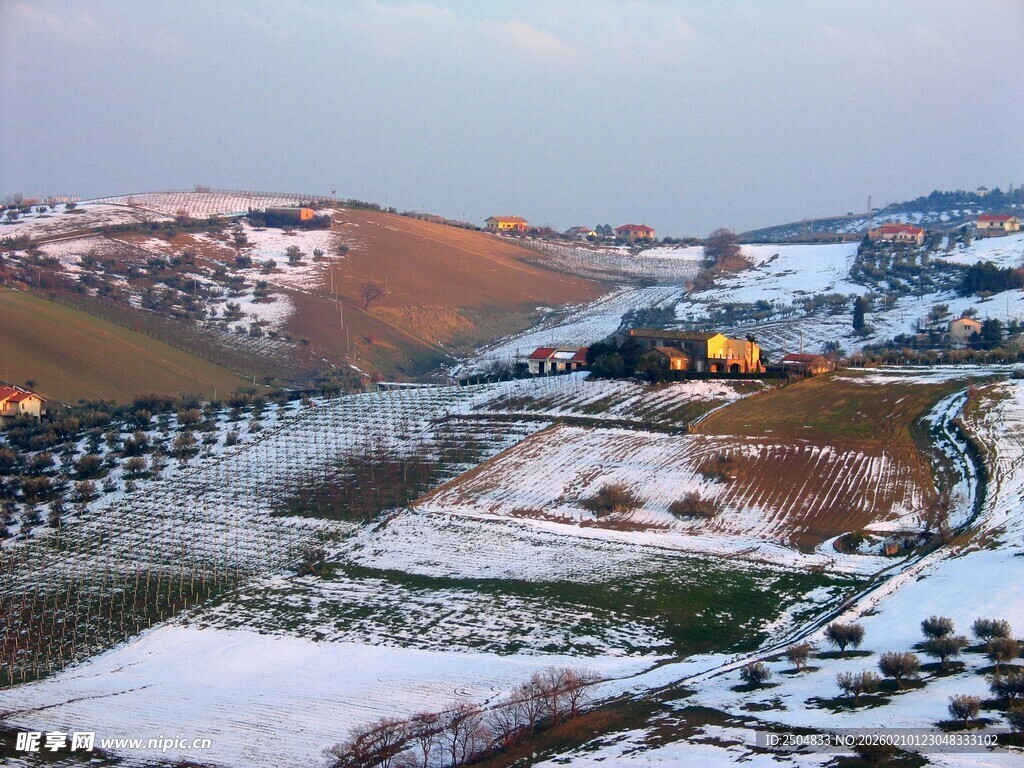冬日雪景中的桥梁与旷野