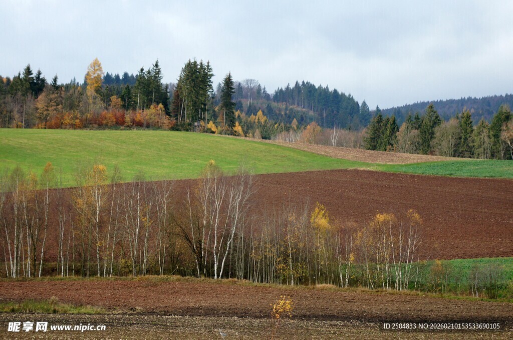 秋日田野山林美丽风光