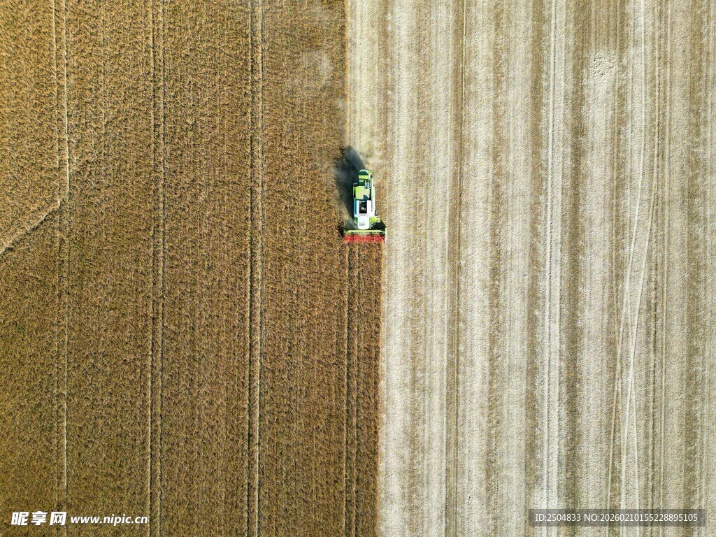 田野中作业的绿色农机