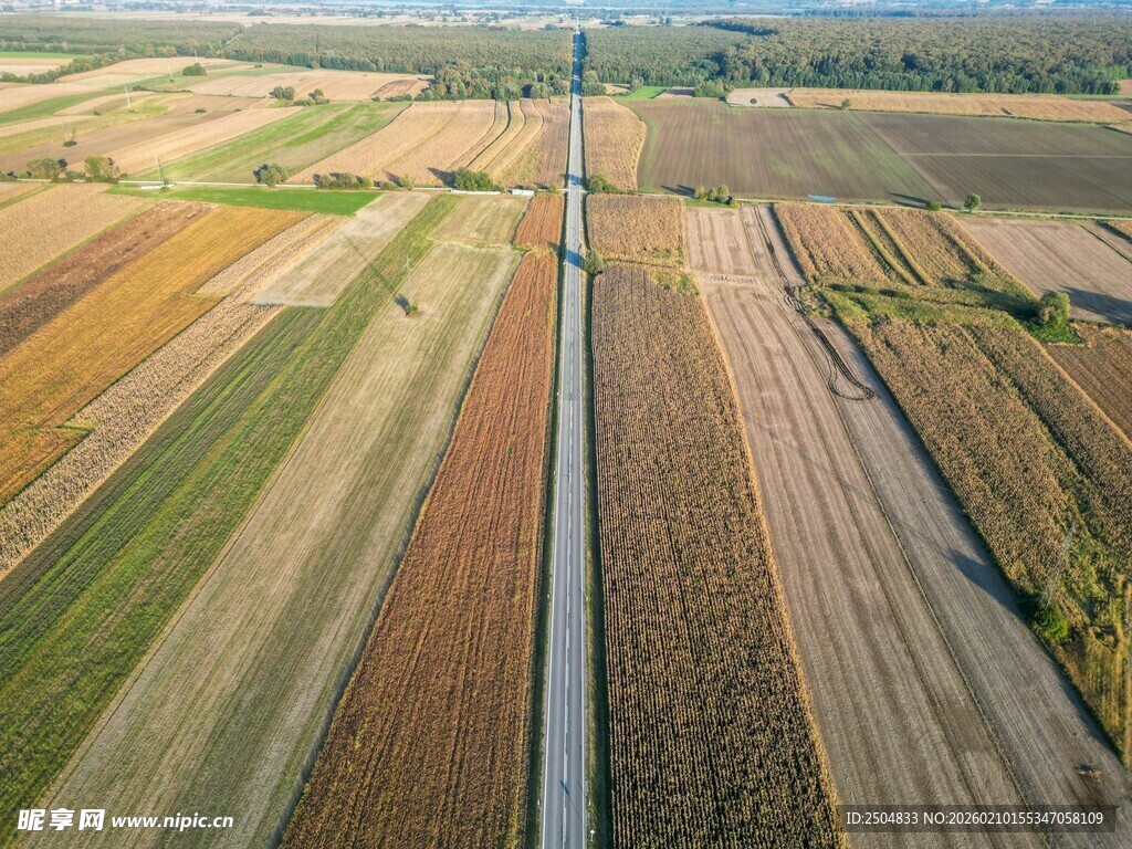 航拍多彩农田景观
