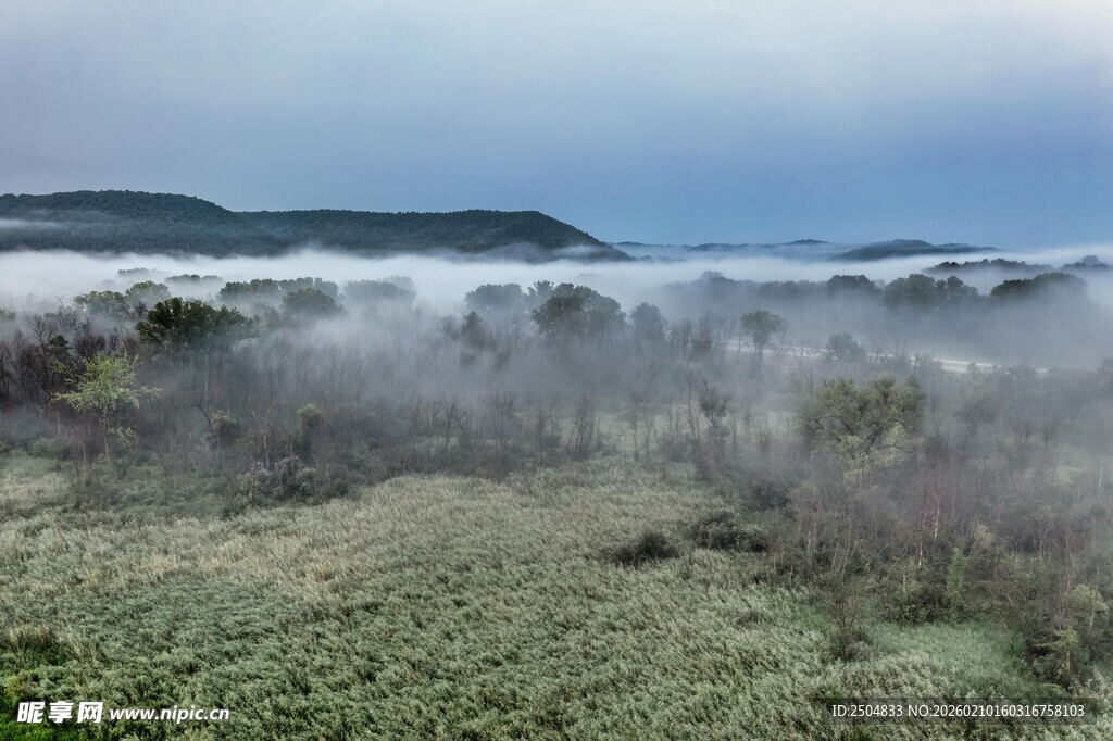 山间晨雾弥漫的自然景致