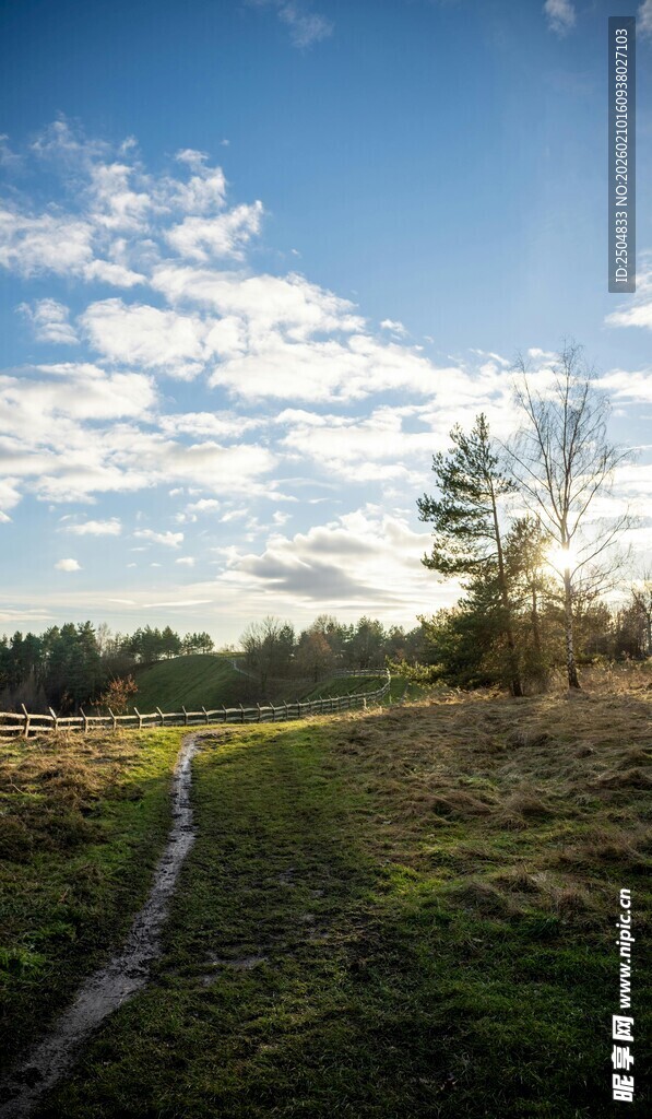 乡间小路 蓝天白云下的风景