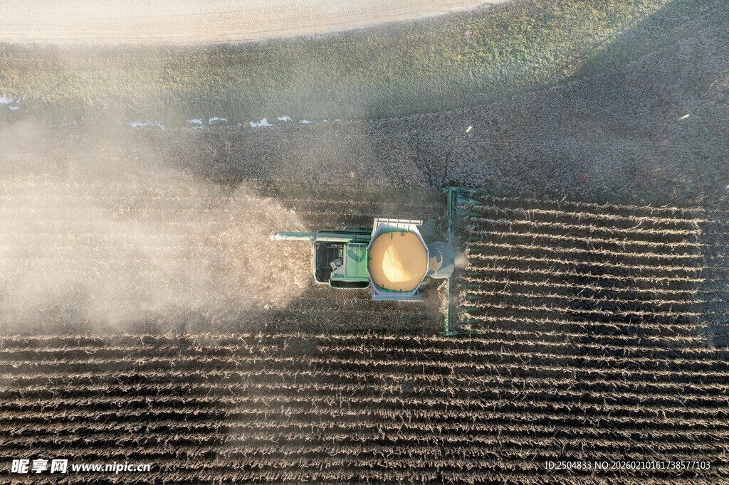 农田中作业的绿色 割机