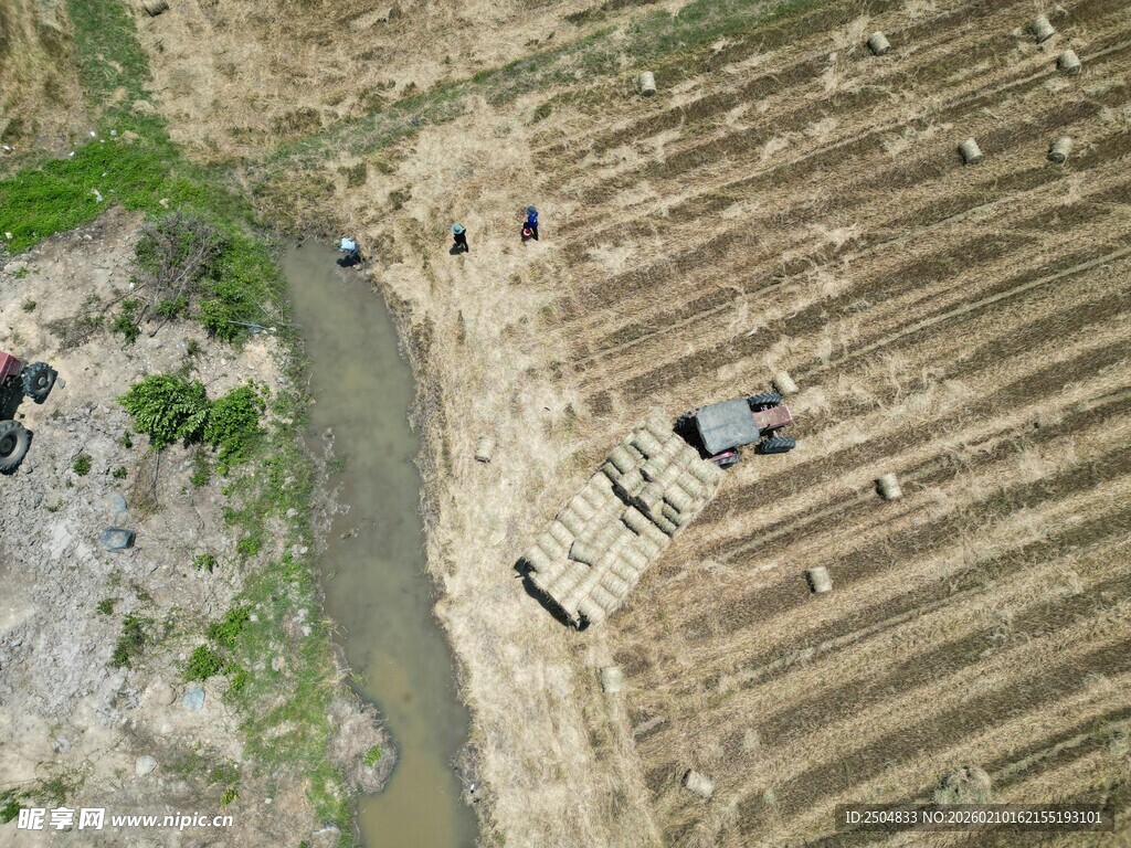 俯瞰农田与劳作场景