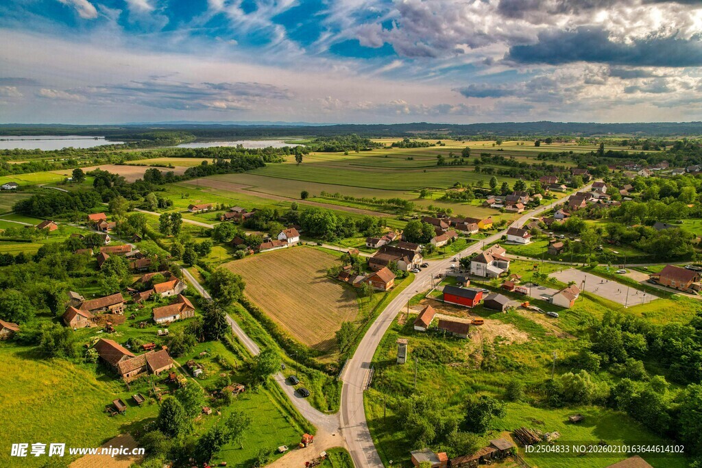 乡村田园风光俯瞰美景