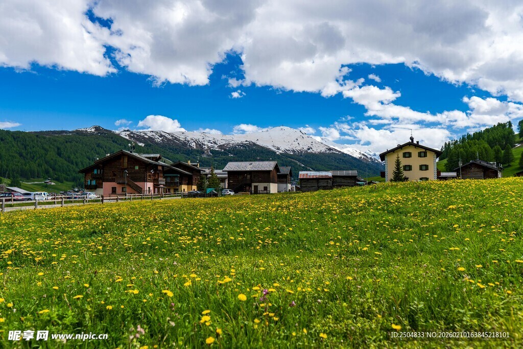 山间绿野中的宁静村落