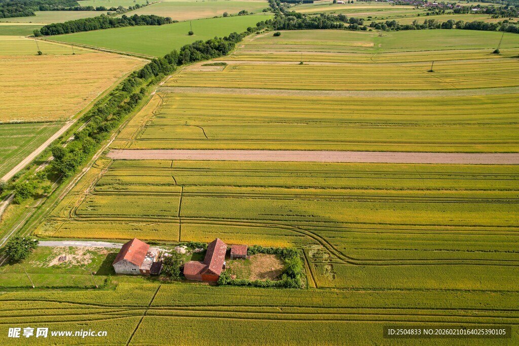 田园风光中的红顶农舍